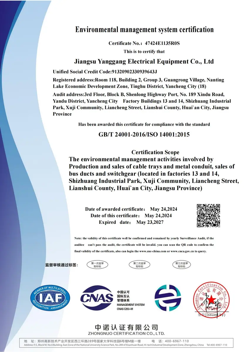 ISO 14001 environmental management certificate